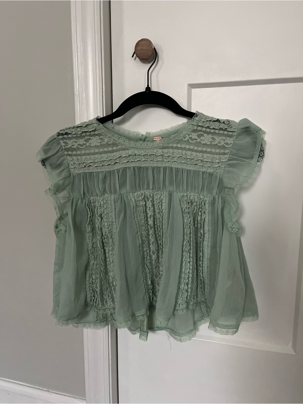 Free People Sundrenched Blouse, Green Sheer Top